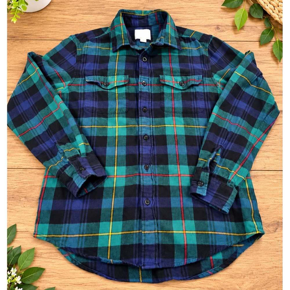 American Eagle Flannel Shirt Men Sz S Blue Plaid Classic Fit Button Up